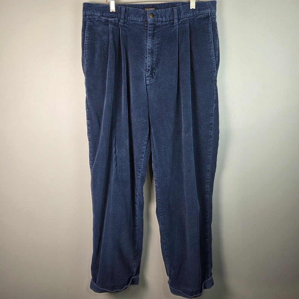 Dockers Corduroy Pants Mens 34x28 Blue Excellent Pleated Vintage Trousers